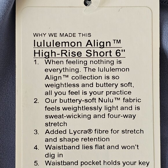 NWT LULULEMON WSDN Denim Blue Buttery Soft Align High Rise 6" Shorts Size 8 - Picture 7 of 7